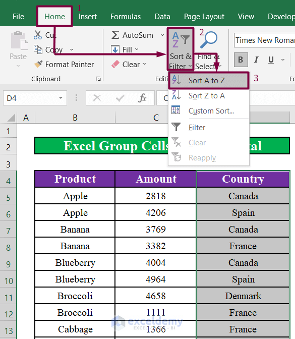 Group Cells with Same Value in Excel Using the Subtotal Feature