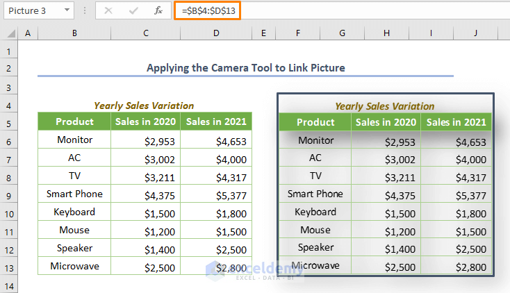 Excel Link Picture to Cell Value Applying the Camera Tool