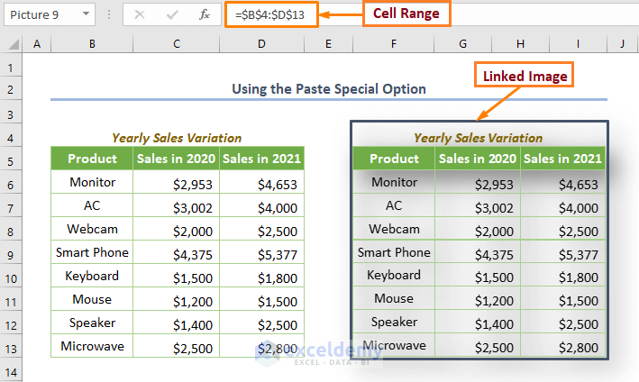 Excel Link Picture to Cell Value Using the Paste Special Option