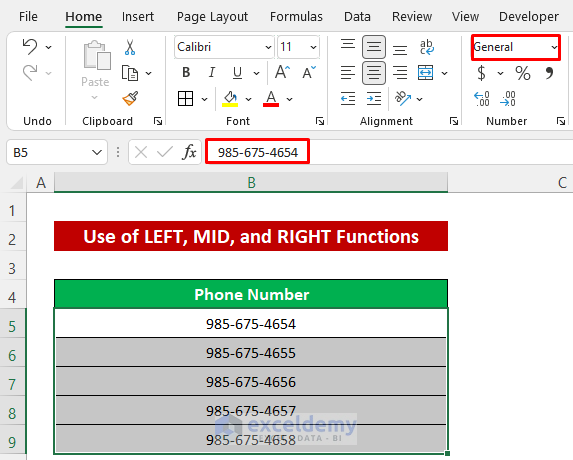 Combine LEFT, MID, and RIGHT Functions If Phone Number Format Does Not Work