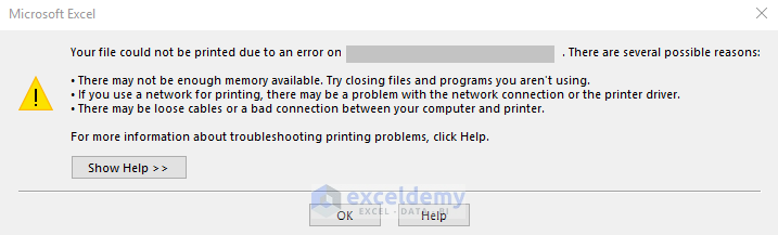 excel print error not enough memory