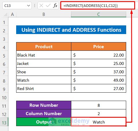 Use INDIRECT and ADDRESS Functions to Reference Cell by Row and Column Number