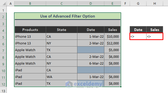 Apply Advanced Filter Feature to Remove Blank Cells from a Range