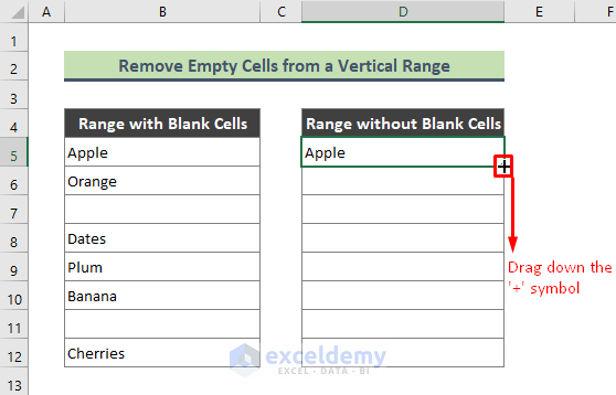 Remove Blank Cells from a Vertical Range
