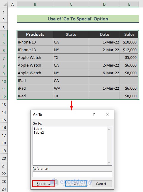 Excel ‘Go To Special’ Option to Delete Empty Cells from a Range