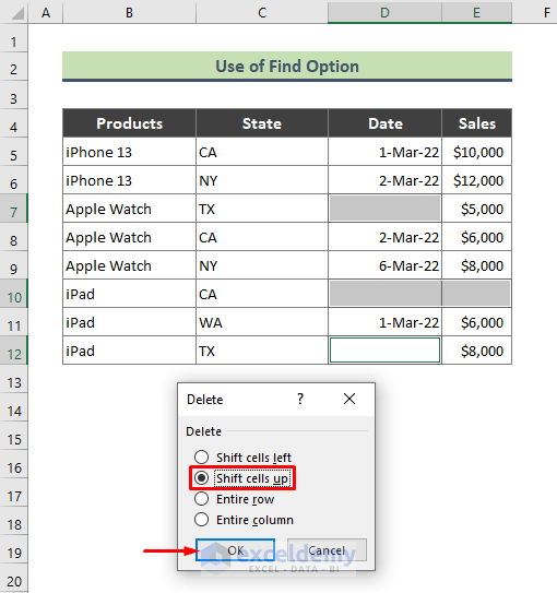 Use Find Option to Remove Empty Cells from a Range in Excel