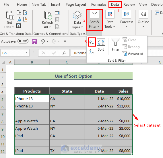 Remove Blank Cells from a Range Using Excel Sort Option