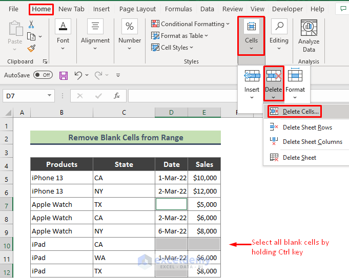 9 Methods to Remove Blank Cells from a Range in Excel