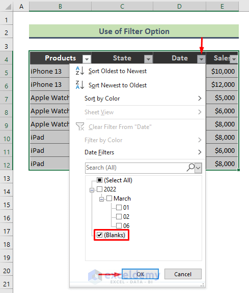 Remove Blank Cells from a Range Using Filter Option