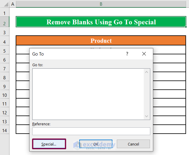 Use the Go To Special Menu Option to Remove Blanks From List