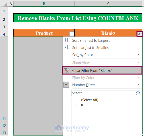  Remove Blanks from List Using the COUNTBLANK Function