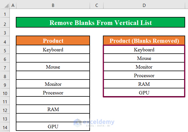 Remove Blanks From Vertical List Using an Array Formula