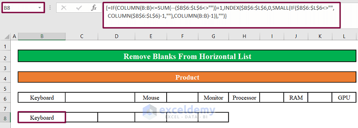 Perform an Array Formula to Remove Blanks From Horizontal List