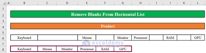 Perform an Array Formula to Remove Blanks From Horizontal List