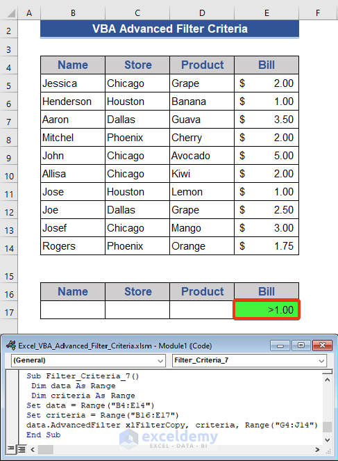 Insert Operator Sign-on Criteria to Filter Data with Excel VBA