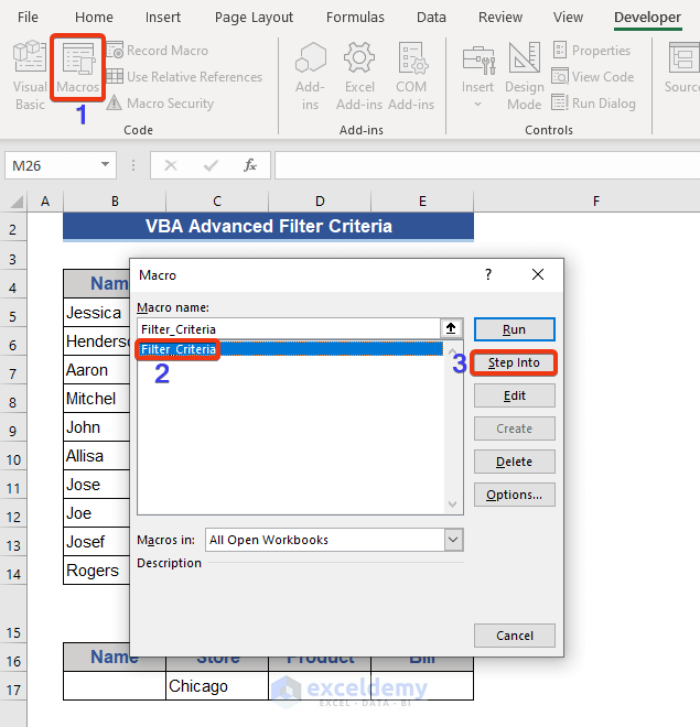 Excel VBA to Filter Data in Current Location