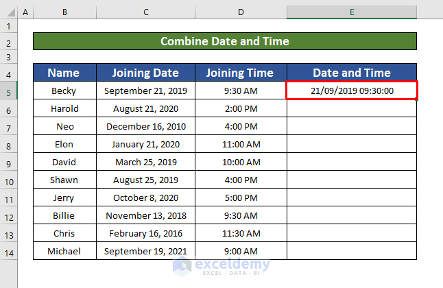 Use a VBA Code to Combine Date and Time in Excel