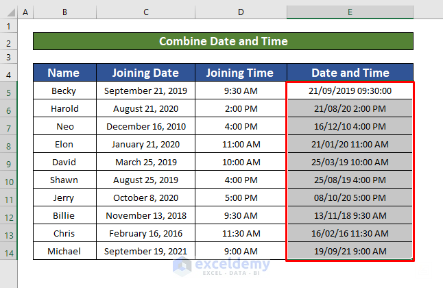 Use a VBA Code to Combine Date and Time in Excel