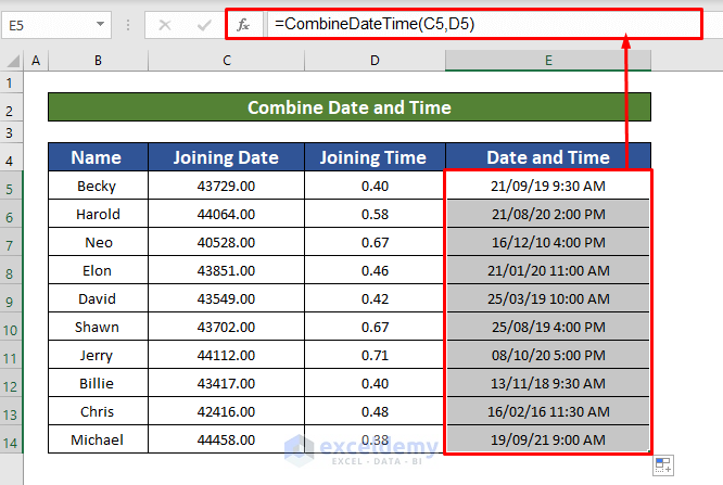 Create a User Defined Function to Combine Date and Time in Excel