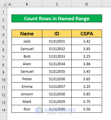 excel vba count rows in named range