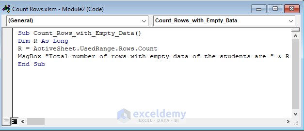 Use a VBA Code to Count Rows If the Range Contains Some Empty Data in Excel