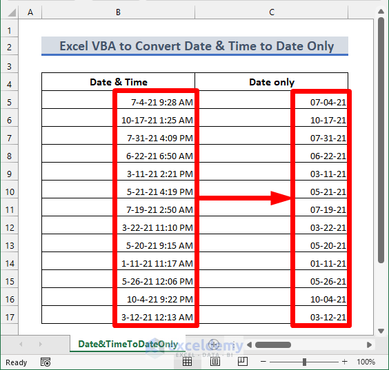Date Time Convert Excel VBA to Convert Date and Time to Date Only