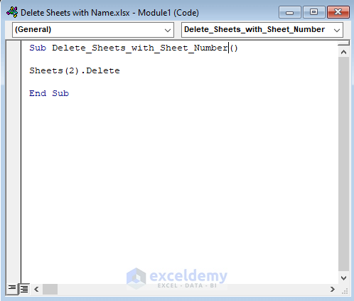 Delete Sheet According to WorkSheet Number Using VBA Code in Excel