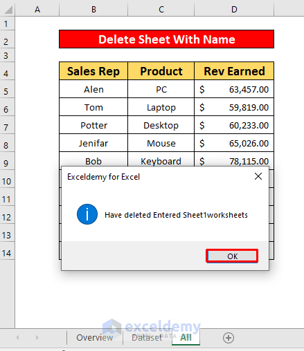 Apply a VBA Code to Delete Sheet by Inserting the Sheet Name in Excel