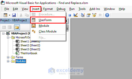 Inserting UserForm to Find and Replace a Text in a Range with Excel VBA