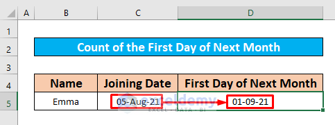 Count the First Day of the Next Month by Running a VBA Code in Excel