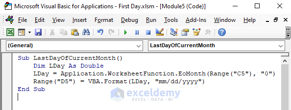 Run a VBA Code to Count the Last Day of the Month in Excel