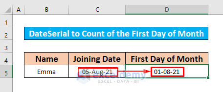 Develop a VBA Code to Count the First Day of Current Month in Excel