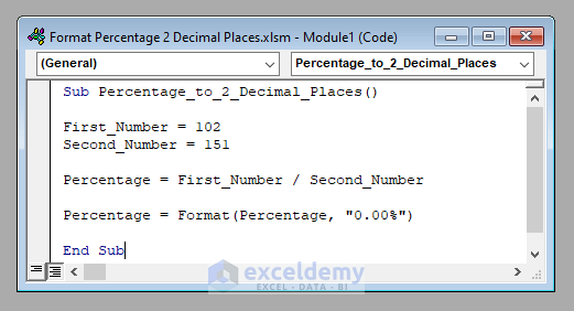 VBA Code to Format Percentage to 2 Decimal Places in Excel