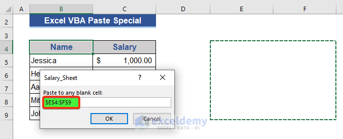 Apply InputBox for Paste Special Values and Formats in Excel VBA