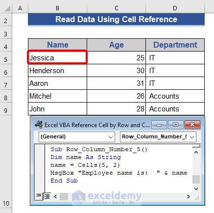 Read Data with Excel VBA Using Cell Reference by Row and Column Number