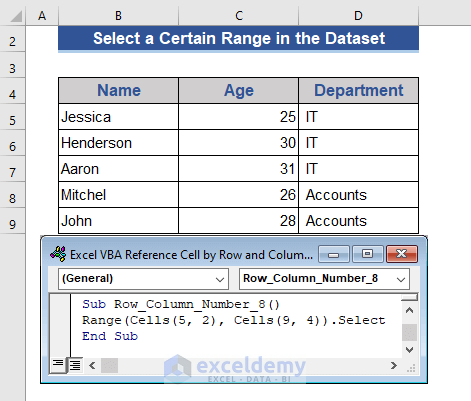 Select a Certain Range by Row and Column with Excel VBA