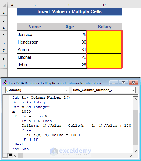 Insert Values in Multiple Cells Using Row and Column Number with Excel VBA