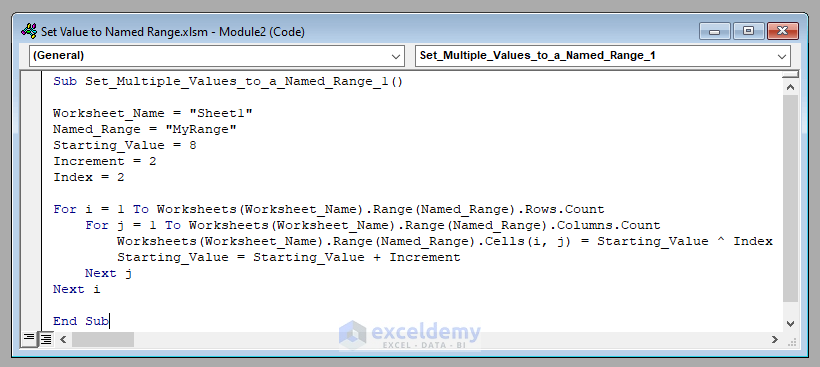 VBA Code Set Value to a Named Range with Excel VBA