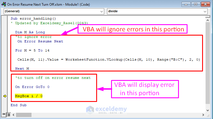 Run the VBA Code to Turn Off the On Error Resume Next Statement