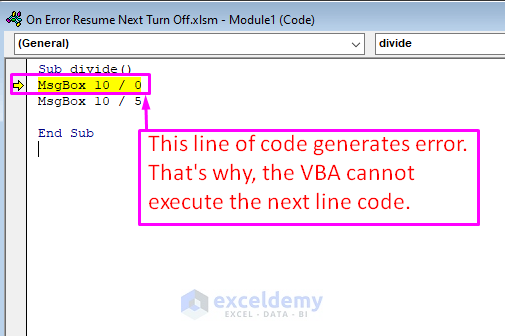 Run the VBA Code to Turn Off the On Error Resume Next Statement
