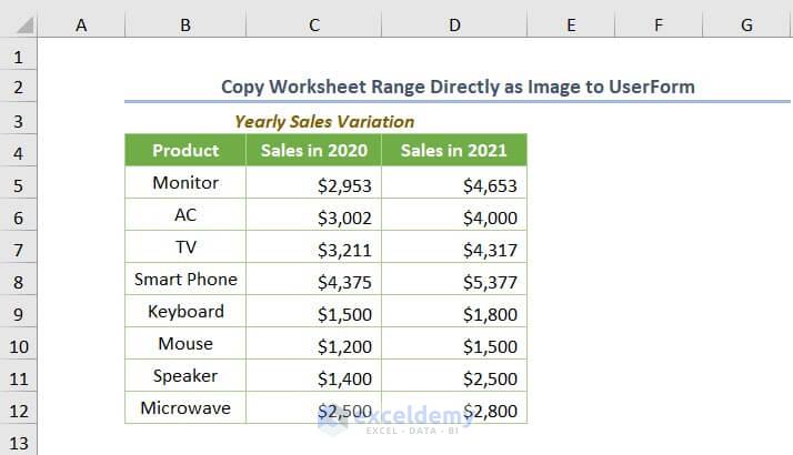 Excel VBA Userform Image from Worksheet Create Worksheet Range Directly as Image to UserForm