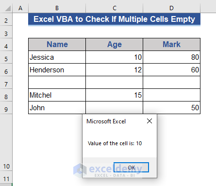 VBA Code to Check If a Cell is Empty or Show the Value