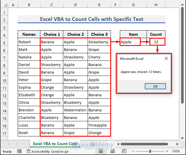 Excel VBA to Count Cells Containing Specific Text