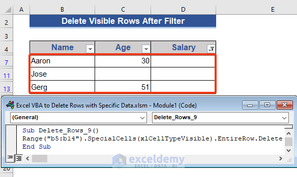 Delete Filtered Visible Rows in Excel