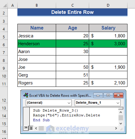 Delete Entire Row Using Excel VBA