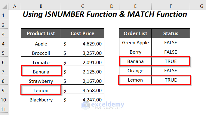 ISNUMBER & MATCH Function