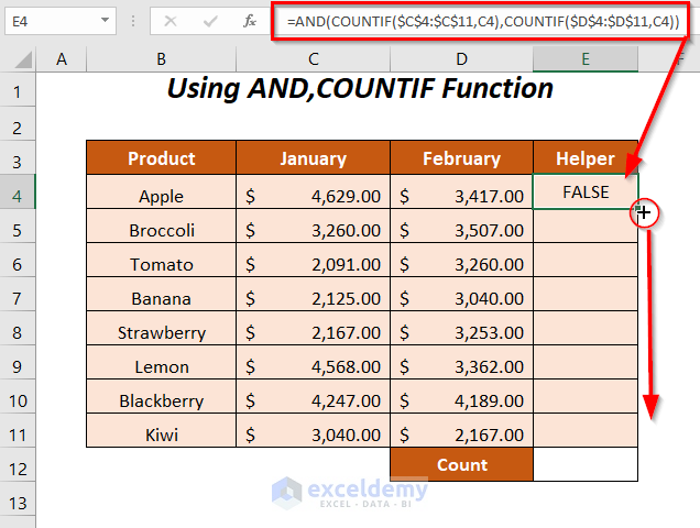 Excel count duplicate values in multiple columns