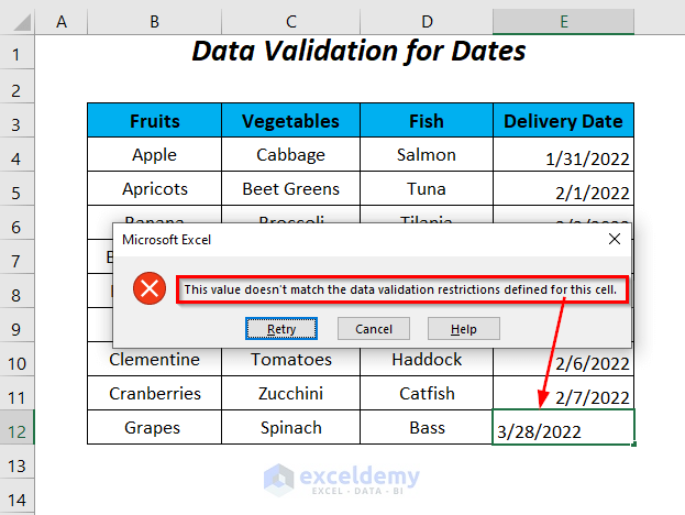 Data validation for dates