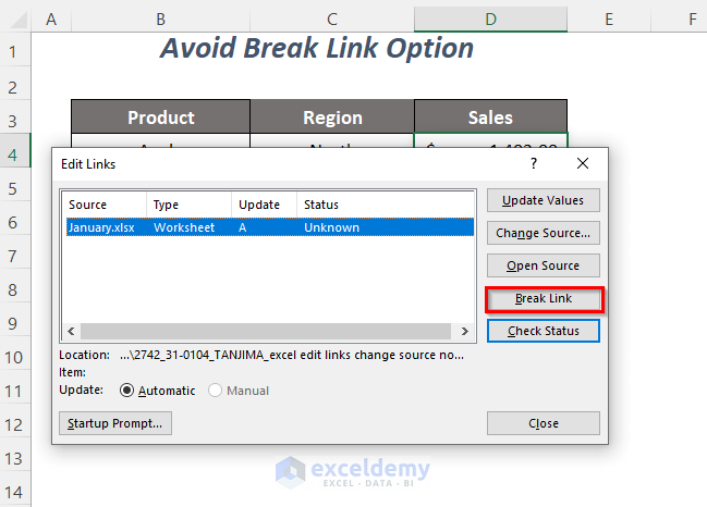 Excel edit links change source not working