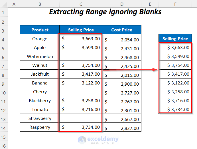 Excel ignore blank cells in range